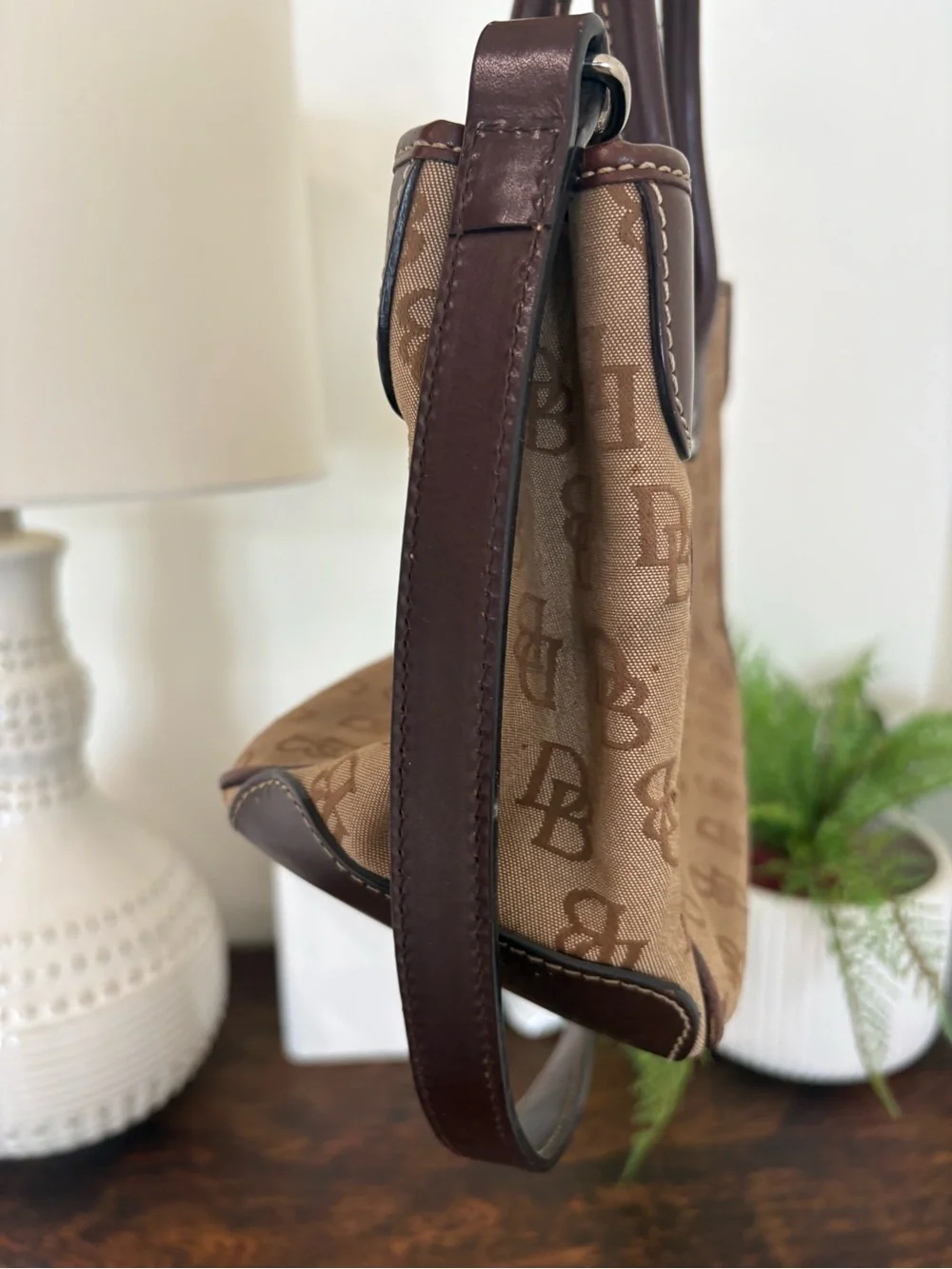 Dooney & Bourke Vintage Dark Brown Monogram Satchel Handbag
